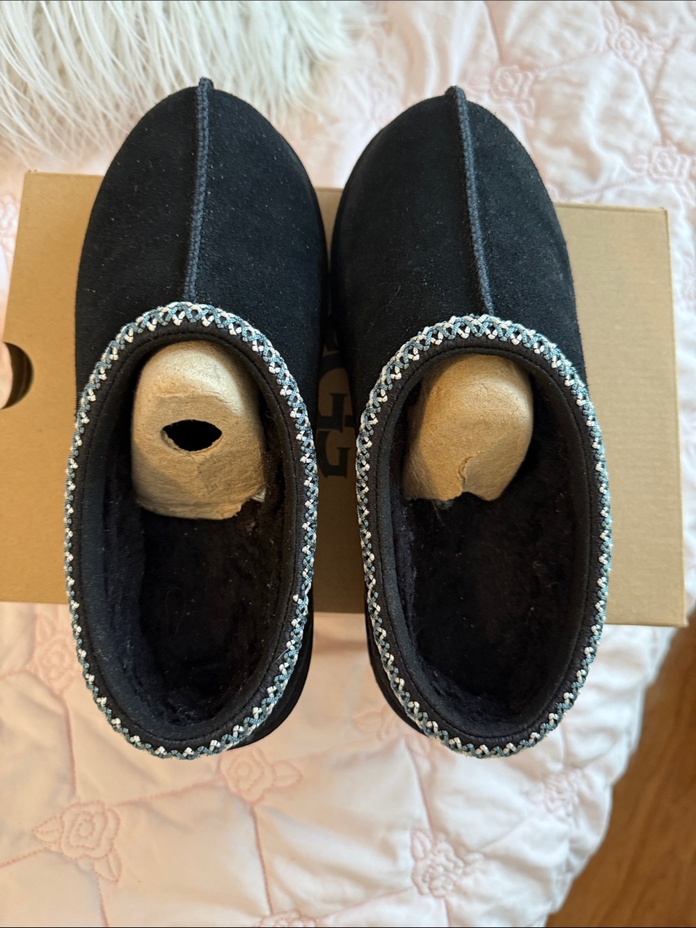 UGG Black Suede Slip-On Clog with Braided Trim. Comes in original box. - Picture 3 of 5